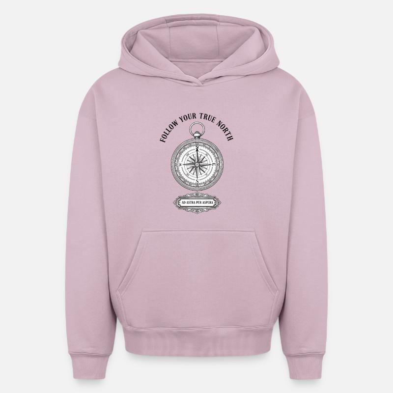 Boussole des Sentiers d’Aventure - Sweat à capuche unisexe oversize épais SPREAD - rose poudré