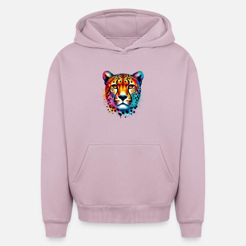 Guépard - Sweat à capuche unisexe oversize épais SPREAD - rose poudré