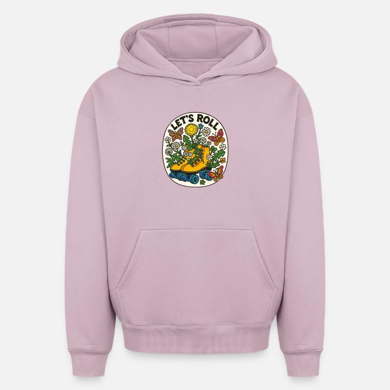 Roulons Floral Roller - Sweat à capuche unisexe oversize épais SPREAD - rose poudré