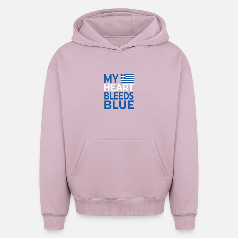 Mon cœur saigne bleu Grèce - Sweat à capuche unisexe oversize épais SPREAD - rose poudré