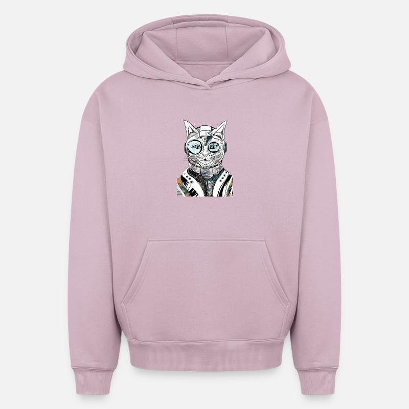 CHAT ASTRONAUTE - Sweat à capuche unisexe oversize épais SPREAD - rose poudré