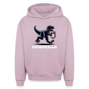 Groomzilla Dinosaure Bague Drôle Mariage - Sweat à capuche unisexe oversize épais SPREAD - rose poudré - Devant - AI Model Female 172 dark (172cm) & AI Model Male 185 light (185cm)
