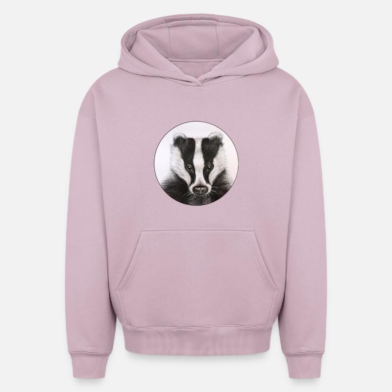 Blaireau /Badger - Sweat à capuche unisexe oversize épais SPREAD - rose poudré