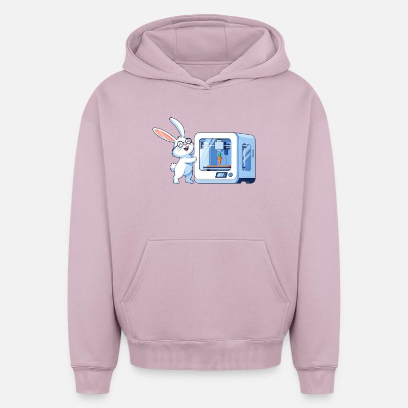 Funny Rabbit Nerd Programmer 3D Printer - Oversized Heavyweight Unisex Hoodie - dusky pink