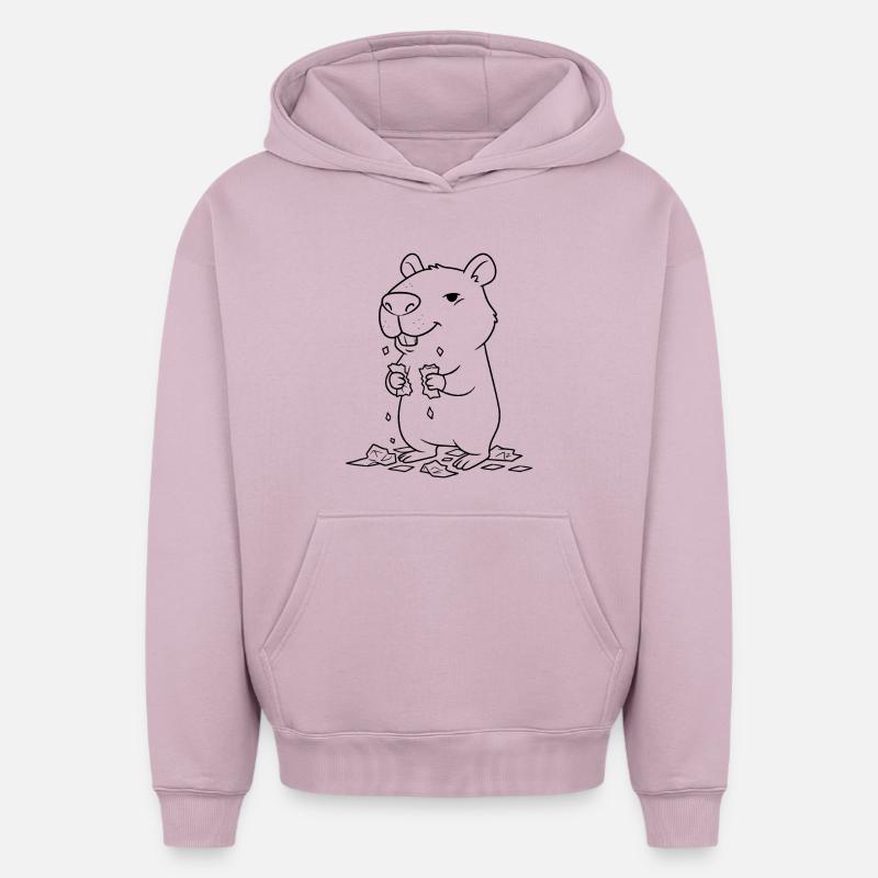 Capybara mange ses devoirs - Sweat à capuche unisexe oversize épais SPREAD - rose poudré