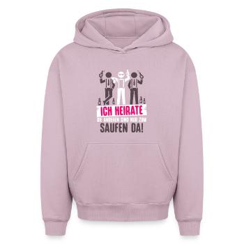Enterrement de vie de garçon T-shirt Costume de marié Enterrement de vie de garçon - Sweat à capuche unisexe oversize épais SPREAD - rose poudré - Devant - AI Model Female 172 dark (172cm) & AI Model Male 185 light (185cm)