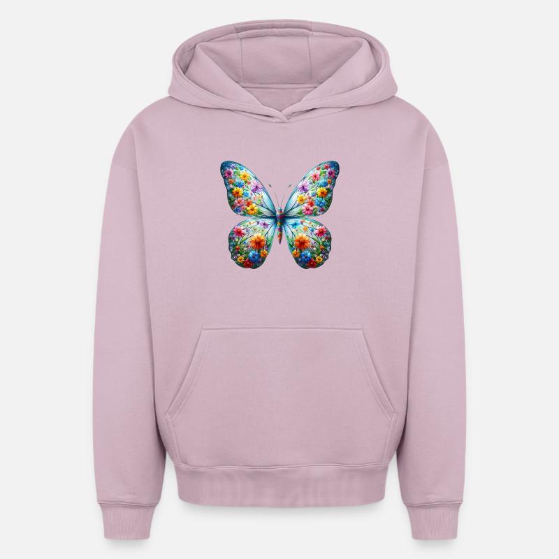 Papillon - Sweat à capuche unisexe oversize épais SPREAD - rose poudré