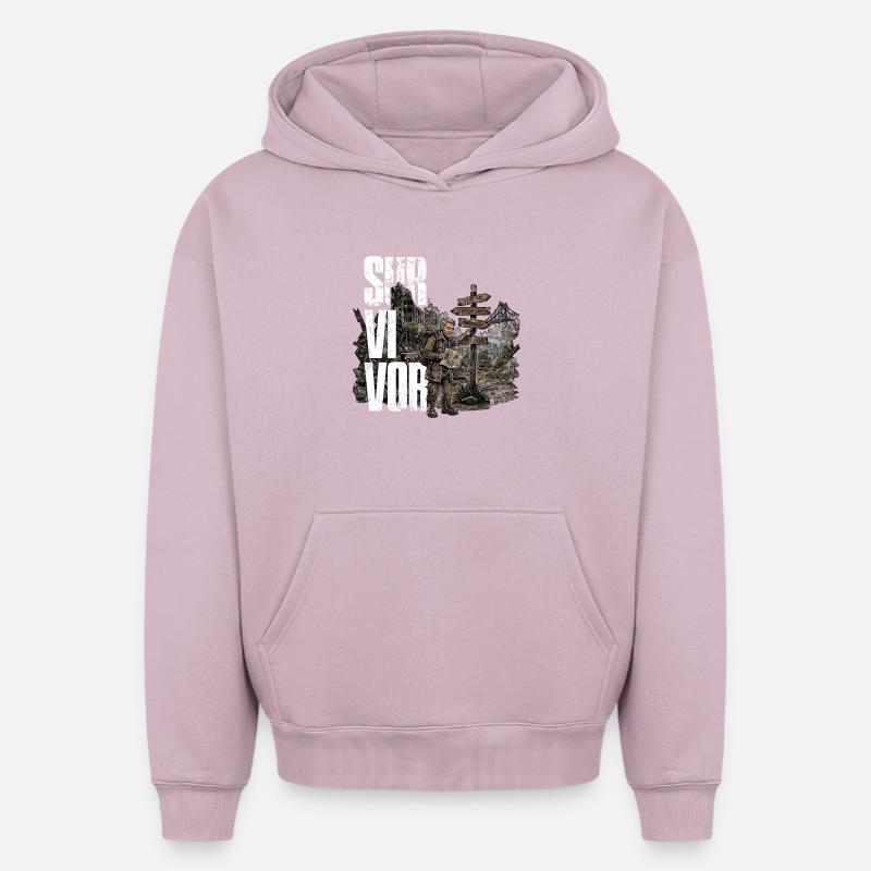 Survivant - Sweat à capuche unisexe oversize épais SPREAD - rose poudré