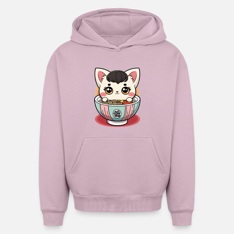 Chat Ramen Kawaii - Sweat à capuche unisexe oversize épais SPREAD - rose poudré
