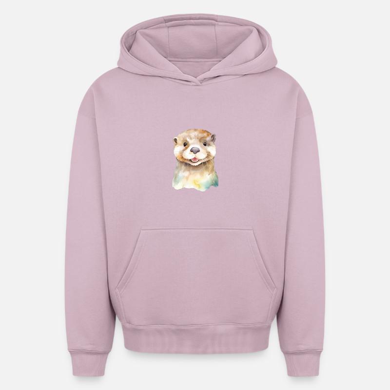 Loutre joueuse - Sweat à capuche unisexe oversize épais SPREAD - rose poudré