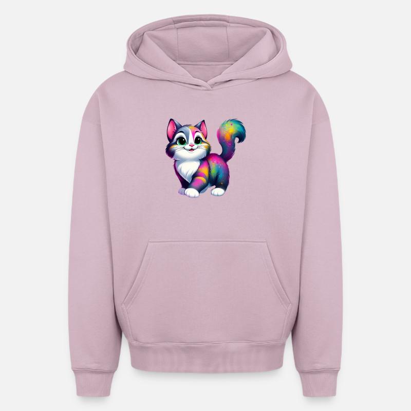 Chat - Sweat à capuche unisexe oversize épais SPREAD - rose poudré