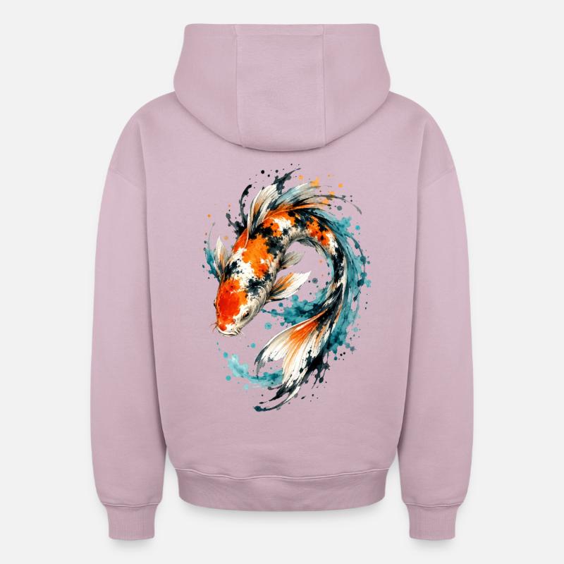 Éclaboussure de carpes koi aquarelle - Sweat à capuche unisexe oversize épais SPREAD - rose poudré