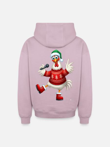 Holiday Singing Hen Sweater - Oversized Heavyweight Unisex Hoodie - dusky pink