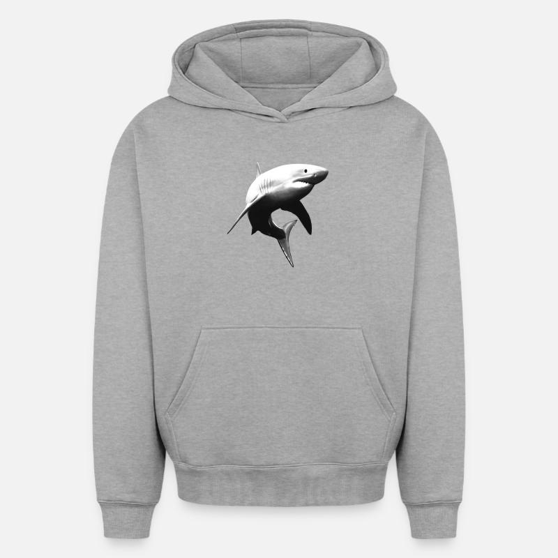 Grand requin blanc - Sweat à capuche unisexe oversize épais SPREAD - gris chiné