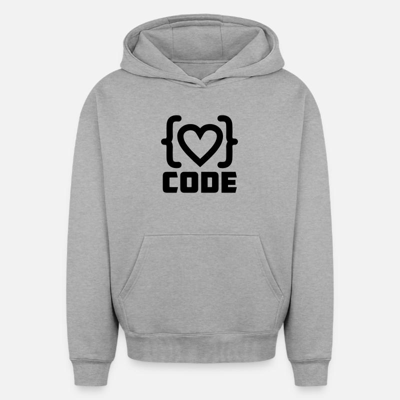 Herzprogrammierer Code Logo mit Text CODE - Oversized Heavyweight Unisex Hoodie - Grau meliert