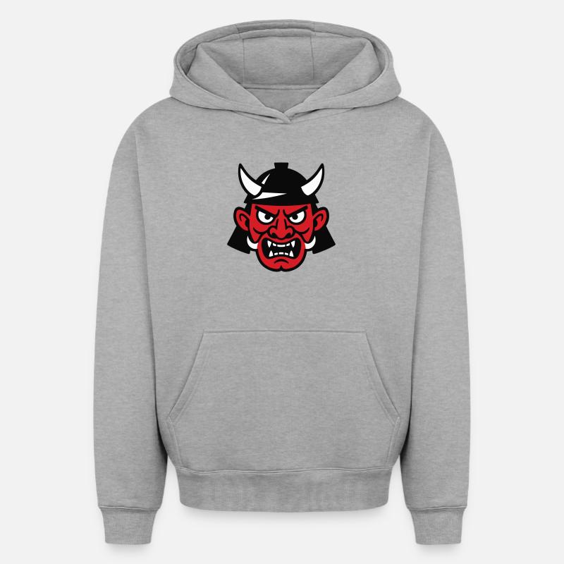 Diable samouraï - Sweat à capuche unisexe oversize épais SPREAD - gris chiné