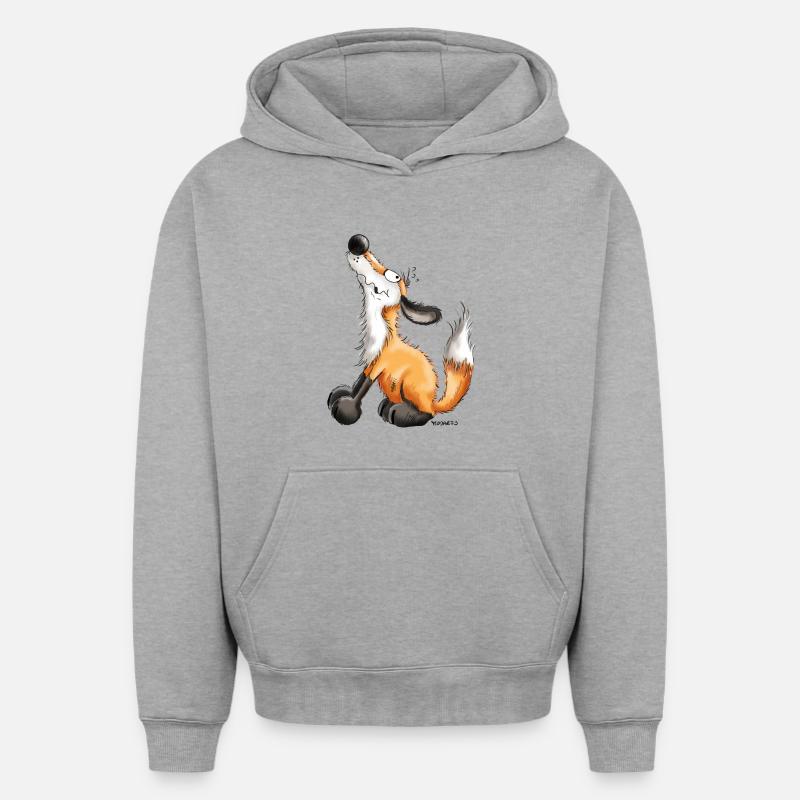 Renard comique - Sweat à capuche unisexe oversize épais SPREAD - gris chiné