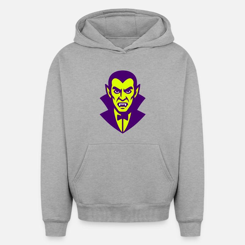 Dracula Illustration - Sweat à capuche unisexe oversize épais SPREAD - gris chiné