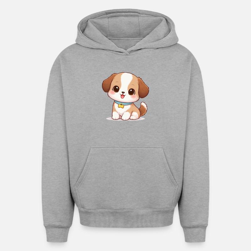 Dog Cute Comic - Sweat à capuche unisexe oversize épais SPREAD - gris chiné
