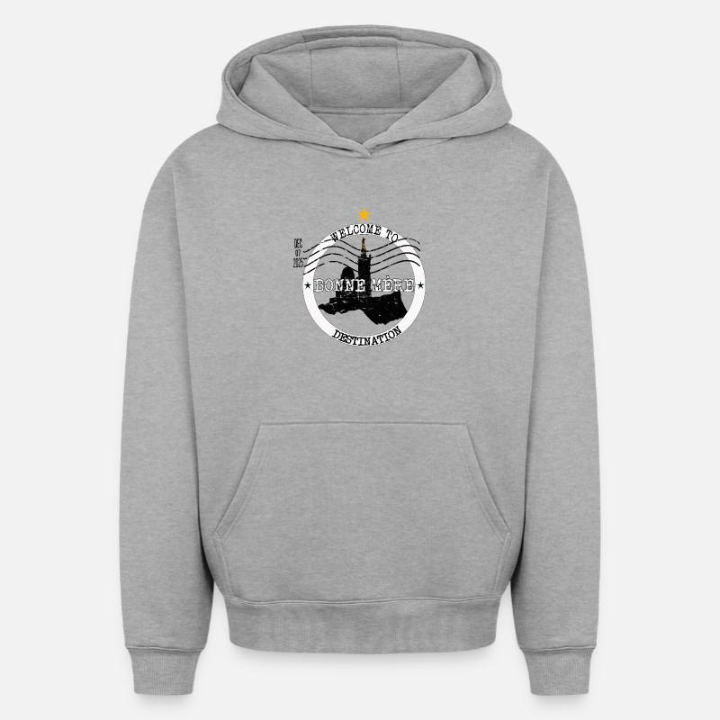 Destination Bonne Mère Marseille - Sweat à capuche unisexe oversize épais SPREAD - gris chiné
