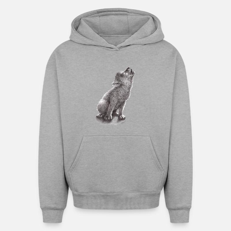 Junger heulender Wolf - Oversized Heavyweight Unisex Hoodie - Grau meliert