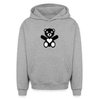 Bear Heart Love - Oversized Heavyweight Unisex Hoodie - Grau meliert - Vorne - AI Model Female 172 dark (172cm) & AI Model Male 185 light (185cm)