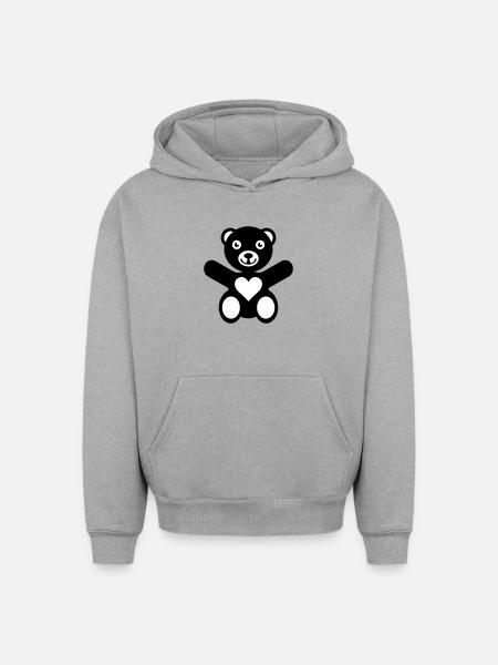 Bear Heart Love - Oversized Heavyweight Unisex Hoodie - heather grey