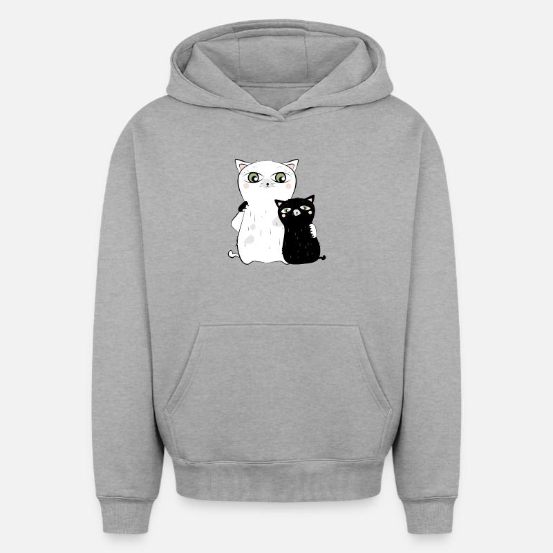 Chat Blanc & chat noir - Sweat à capuche unisexe oversize épais SPREAD - gris chiné