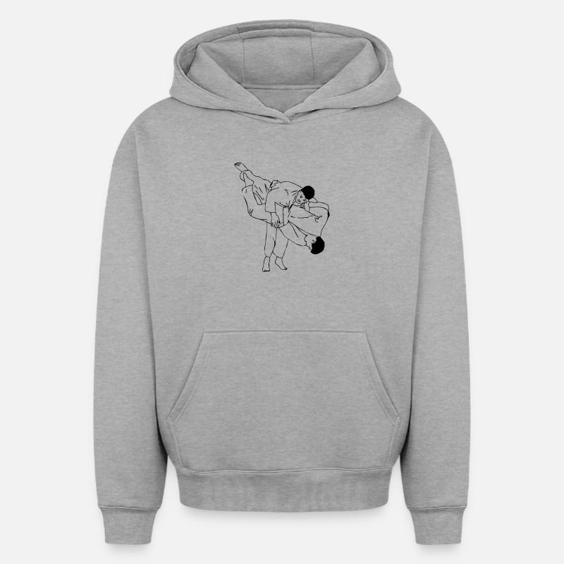 Lancer de judo masculin - Sweat à capuche unisexe oversize épais SPREAD - gris chiné