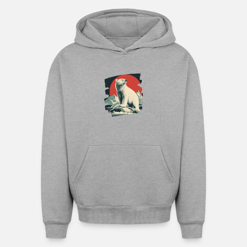 Ours glacé - Sweat à capuche unisexe oversize épais SPREAD - gris chiné