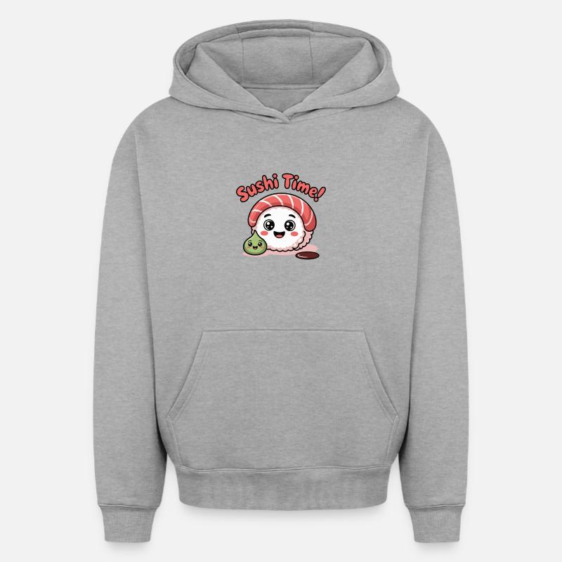 Icône du Sushi Time Roll - Sweat à capuche unisexe oversize épais SPREAD - gris chiné