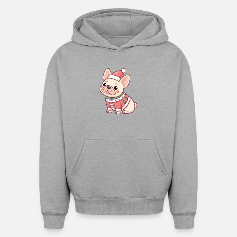 Chiot Noël en pull rouge - Sweat à capuche unisexe oversize épais SPREAD - gris chiné