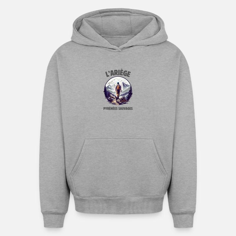l'Ariège Pyrénées sauvages - Sweat à capuche unisexe oversize épais SPREAD - gris chiné