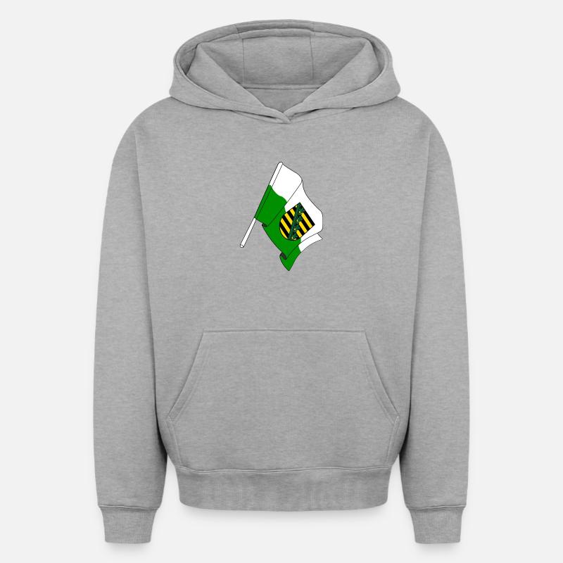 Drapeau Saxe - Sweat à capuche unisexe oversize épais SPREAD - gris chiné