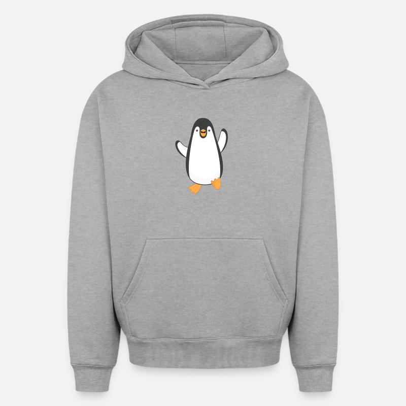 Pingouins - Sweat à capuche unisexe oversize épais SPREAD - gris chiné