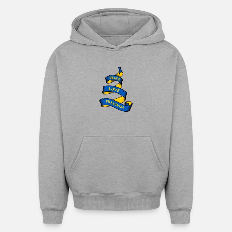 Bannière curl avec texte Ukraine - Sweat à capuche unisexe oversize épais SPREAD - gris chiné