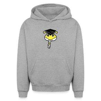 L’obtention du diplôme d’études secondaires Caterpillar a été approuvée par l’université - Sweat à capuche unisexe oversize épais SPREAD - gris chiné - Devant - AI Model Female 172 dark (172cm) & AI Model Male 185 light (185cm)