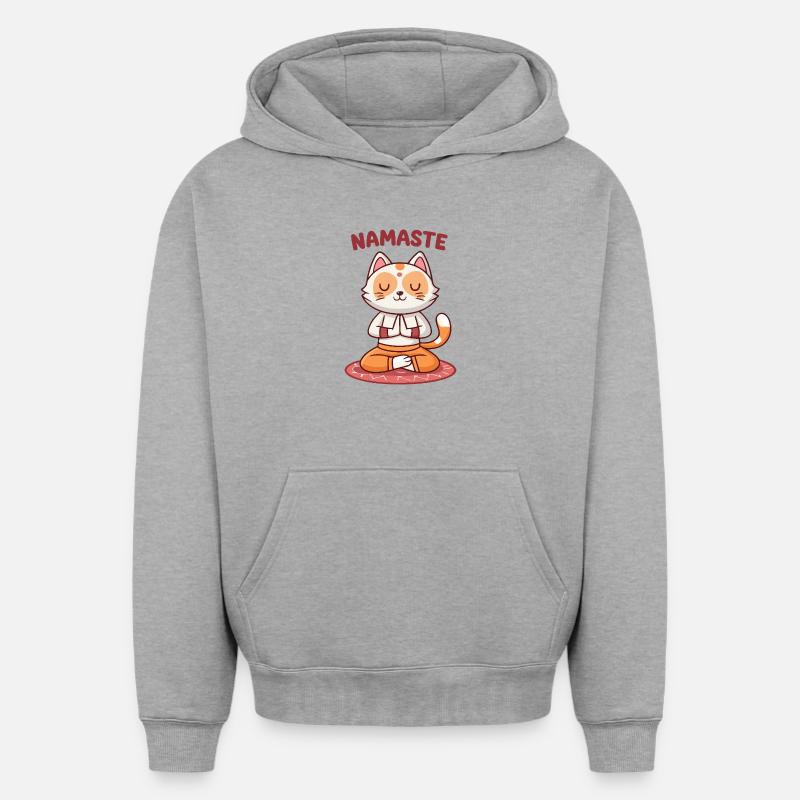 Namaste Chat Zen - Sweat à capuche unisexe oversize épais SPREAD - gris chiné