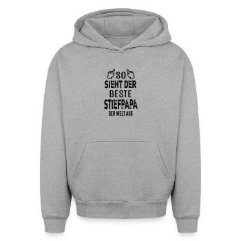 Meilleur cadeau drôle pour beau-père au monde - Sweat à capuche unisexe oversize épais SPREAD - gris chiné - Devant - AI Model Female 172 dark (172cm) & AI Model Male 185 light (185cm)