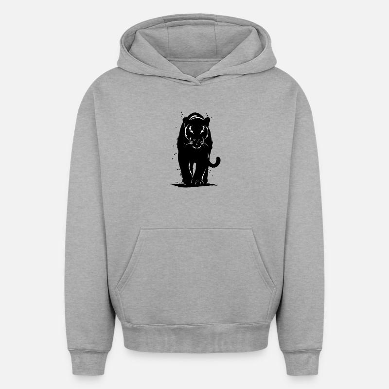 Panthère - Sweat à capuche unisexe oversize épais SPREAD - gris chiné
