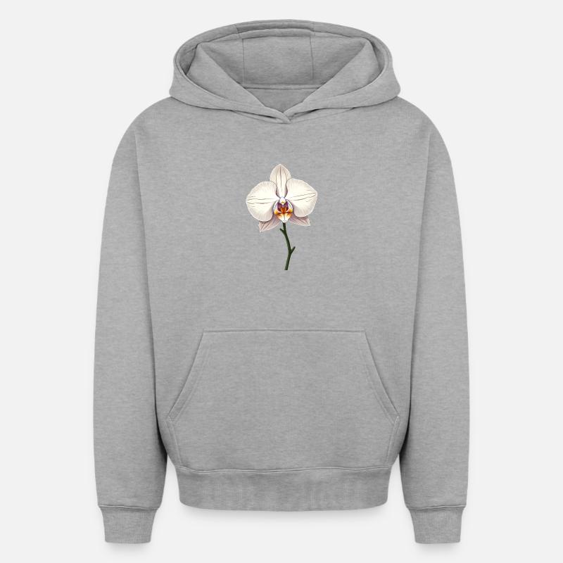 Orchidée blanche - Sweat à capuche unisexe oversize épais SPREAD - gris chiné