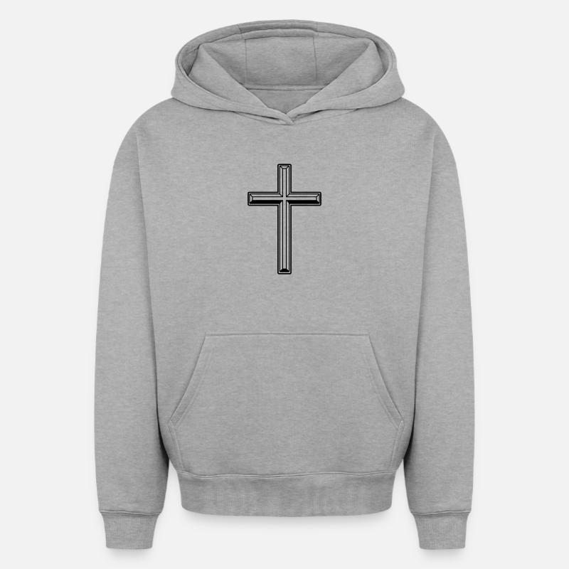 Croix de foi - Sweat à capuche unisexe oversize épais SPREAD - gris chiné