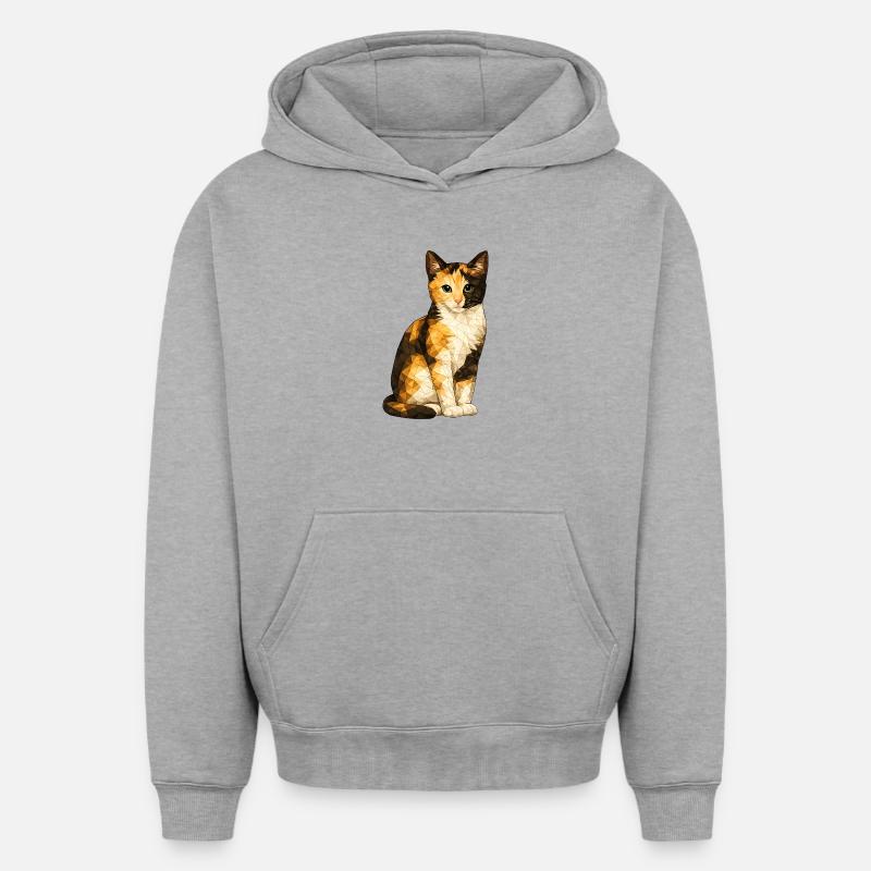 Emmi Polygon Chat Mignonnerie Géométrique - Sweat à capuche unisexe oversize épais SPREAD - gris chiné