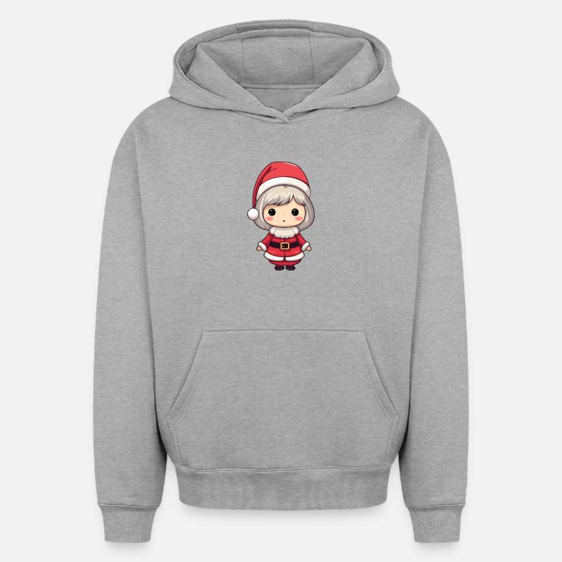 Chibi Santa Fille - Sweat à capuche unisexe oversize épais SPREAD - gris chiné