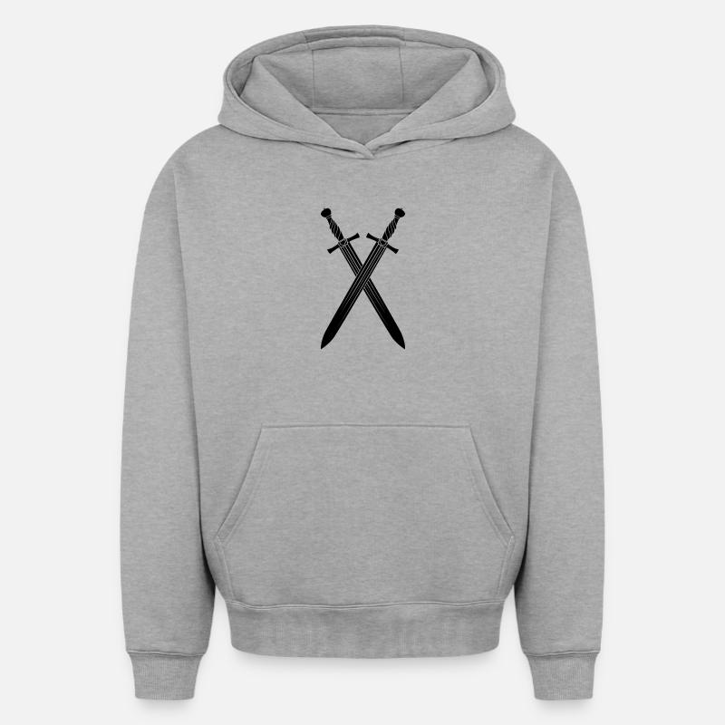 Épée deux épées croisées - Sweat à capuche unisexe oversize épais SPREAD - gris chiné