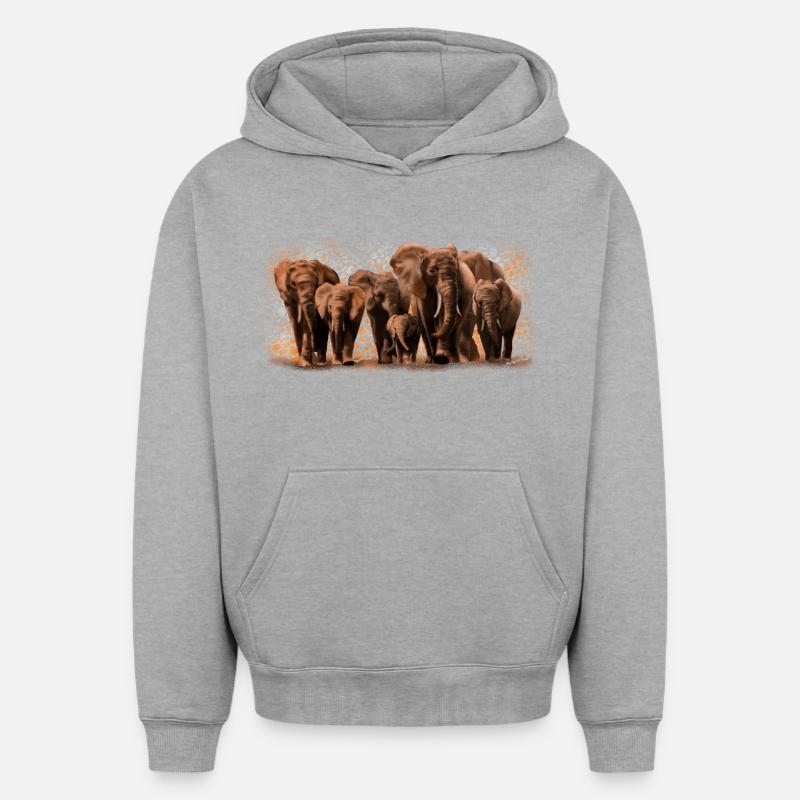 Eléphants - Sweat à capuche unisexe oversize épais SPREAD - gris chiné