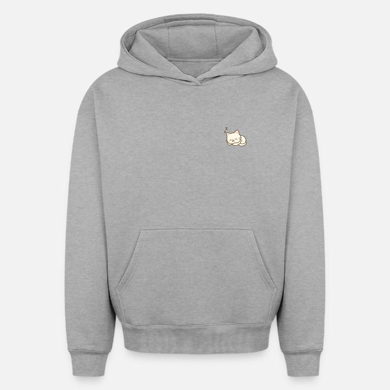 Chat endormi - Sweat à capuche unisexe oversize épais SPREAD - gris chiné