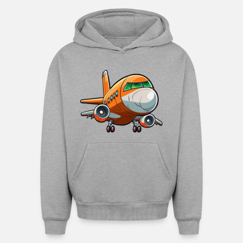 Comic Jet Plane - Sweat à capuche unisexe oversize épais SPREAD - gris chiné