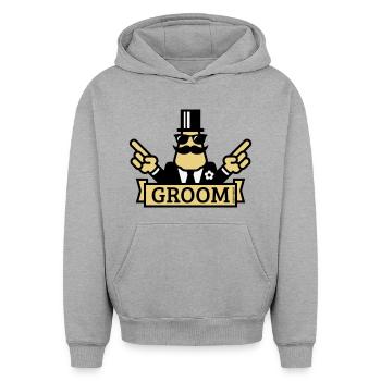 Pointing Groom (Stag Night / Bachelor Party / 3C) - Oversized Heavyweight Unisex Hoodie - heather grey - Front - AI Model Female 172 dark (172cm) & AI Model Male 185 light (185cm)