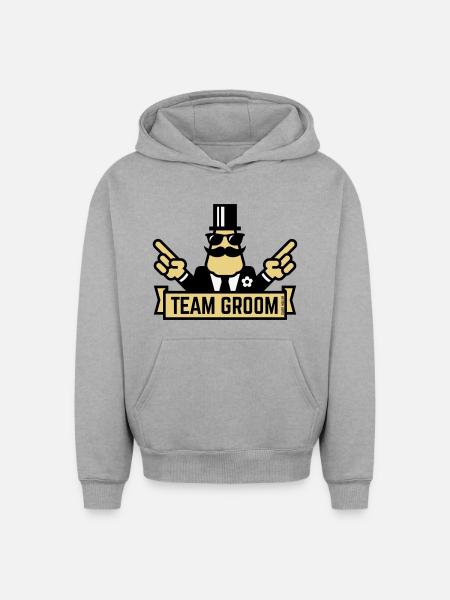 Team Groom (Pointing Stag Night Bachelor Party 3C) - Oversized Heavyweight Unisex Hoodie - heather grey